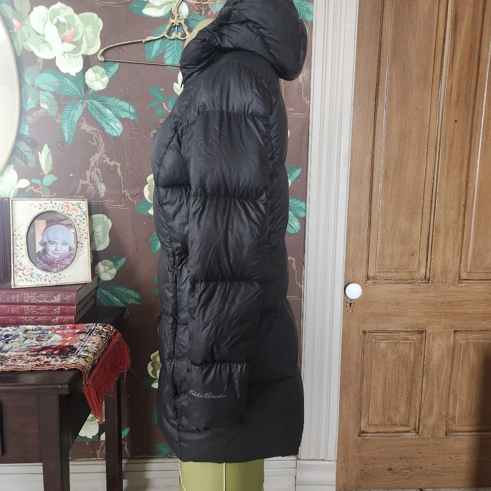 Eddie Bauer EB550 Down Parka Womens M Black Hooded Winter Puffer Coat - Picture 5 of 11